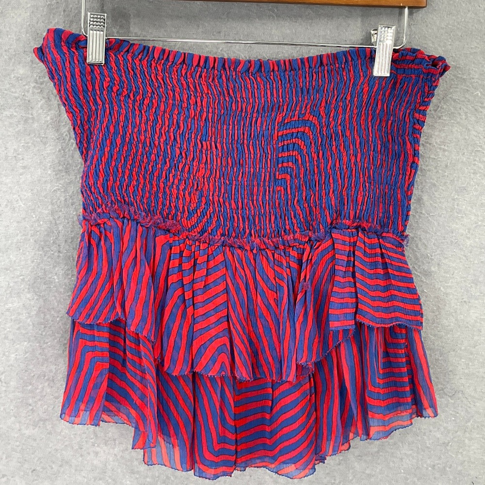 ISABEL MARANT ETOILE Mini Silk Skirt Womens Sz 40 Striped Smocked Ruffle